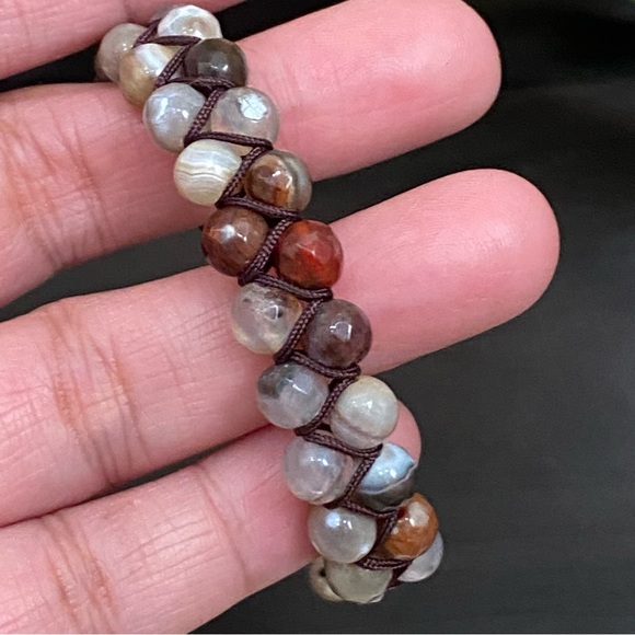 Natural Stones Braided Adjustable Boho Stackable Cord Bracelet - Picture 7 of 9